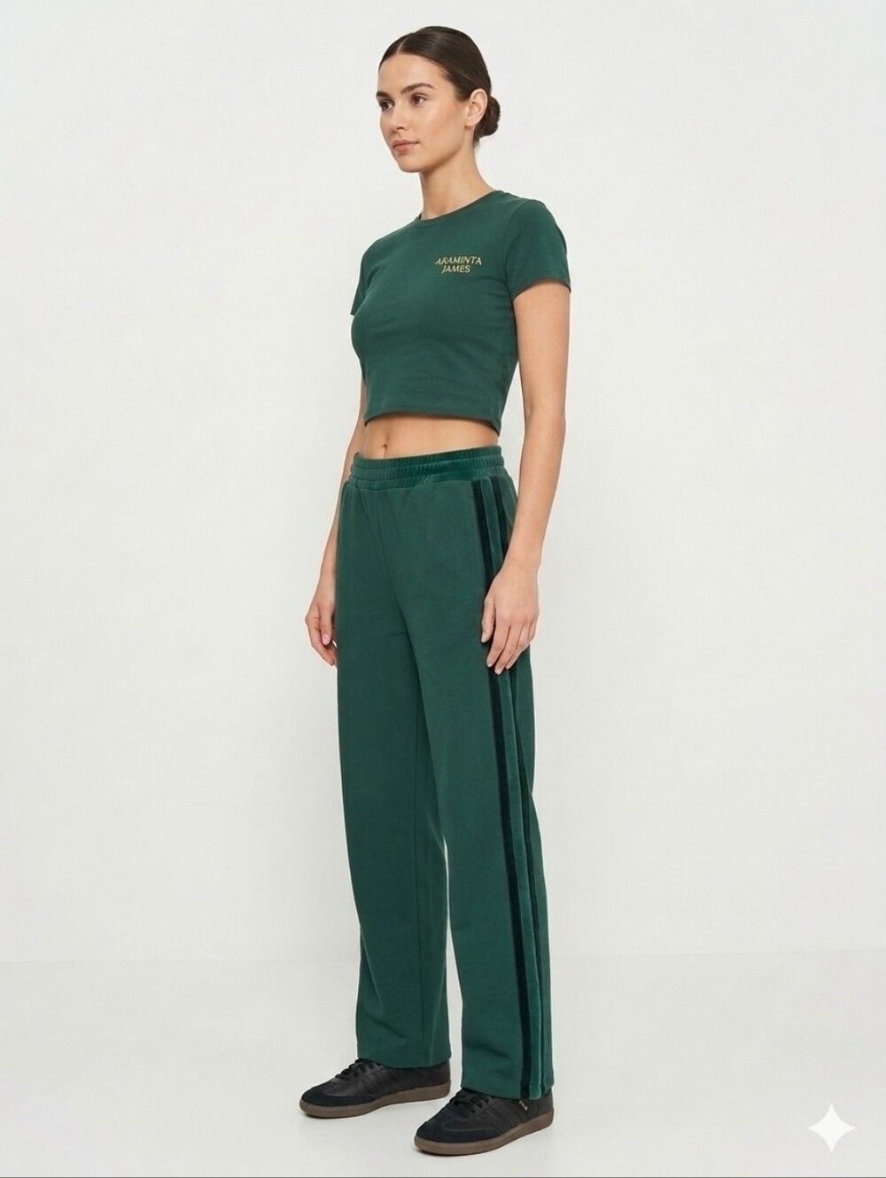 Araminta James Chloe Knit Pants in Green Forest With Velvet Side Stripe -Size XL